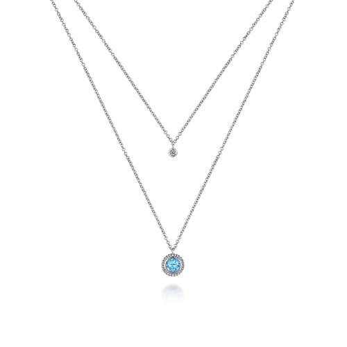 925 Sterling Silver Swiss Blue Topaz and Diamond Layered Necklace 925 Sterling Silver Swiss Blue Topaz and Diamond Layered Necklace