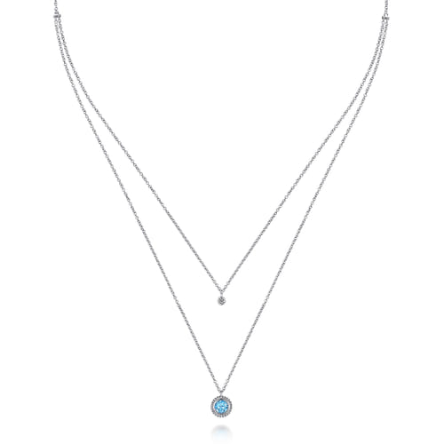 925 Sterling Silver Swiss Blue Topaz and Diamond Layered Necklace 925 Sterling Silver Swiss Blue Topaz and Diamond Layered Necklace