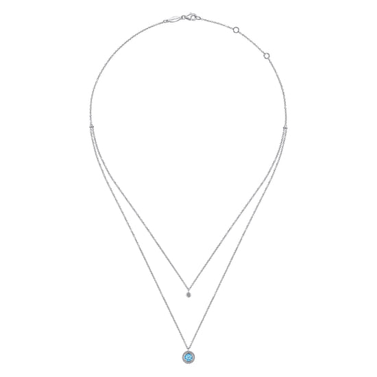 925 Sterling Silver Swiss Blue Topaz and Diamond Layered Necklace angle 3
