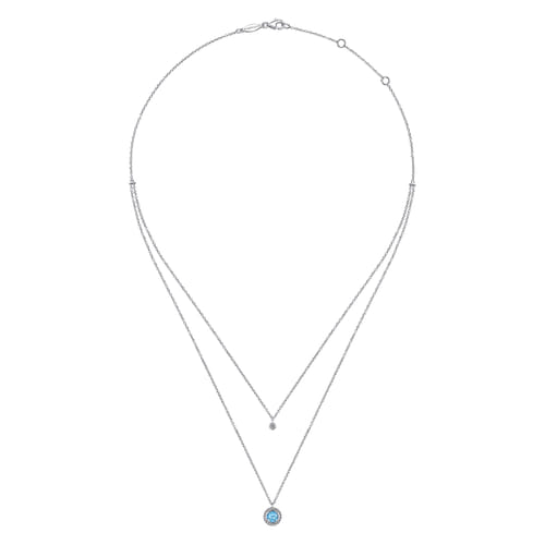 925 Sterling Silver Swiss Blue Topaz and Diamond Layered Necklace 925 Sterling Silver Swiss Blue Topaz and Diamond Layered Necklace