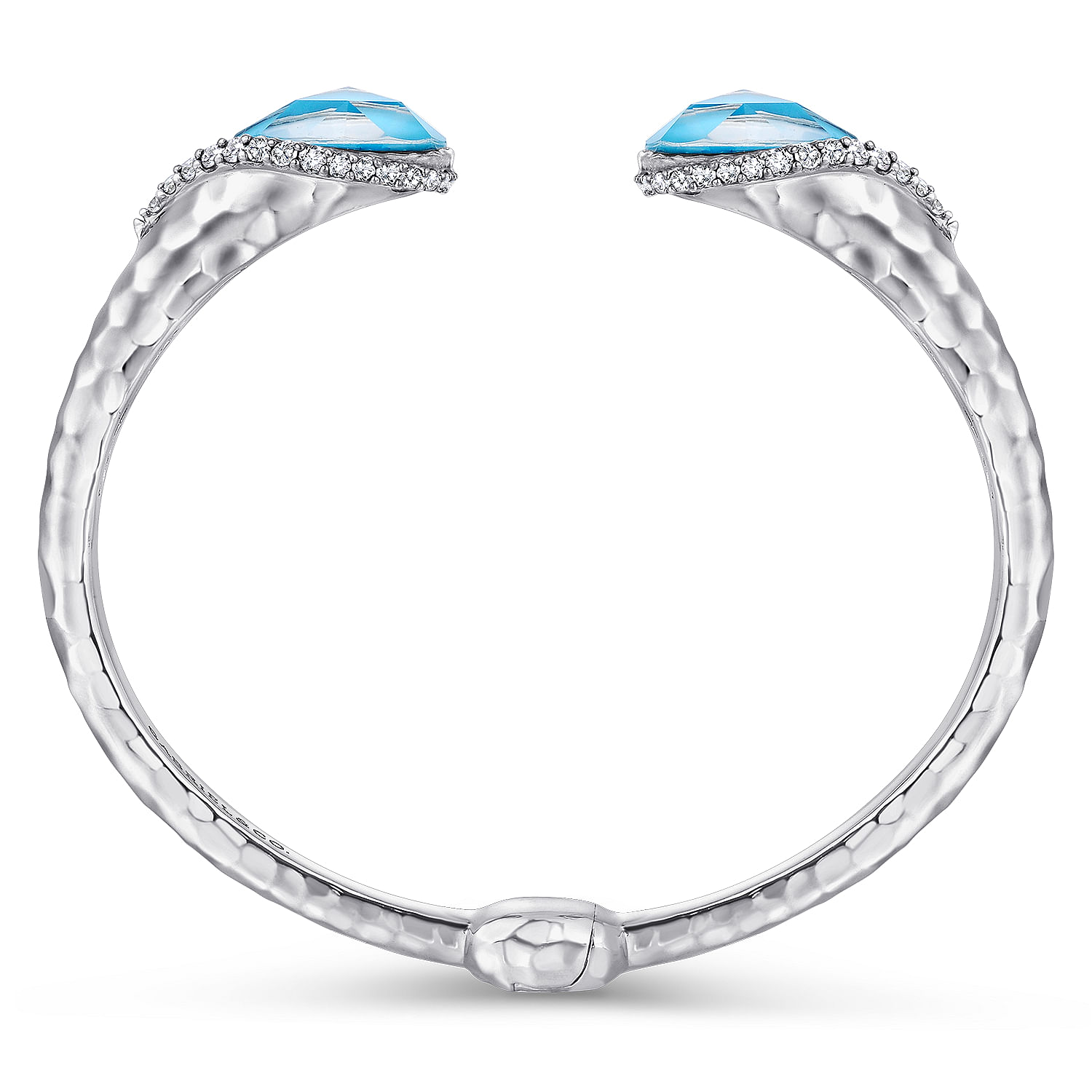 925 Sterling Silver Teardrop Rock Crystal/Turquoise and White Sapphire Split Bangle