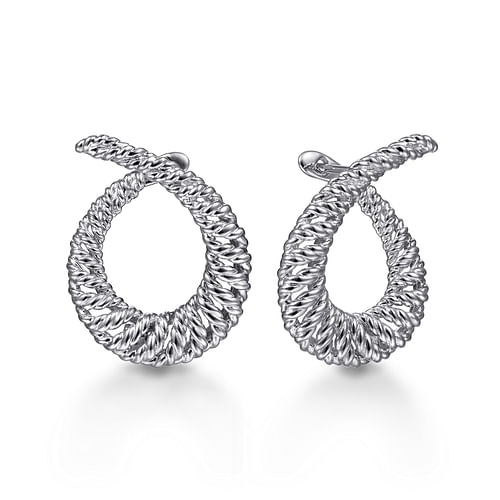 925 Sterling Silver Textured Swirl  Bypass Hoop Earrings