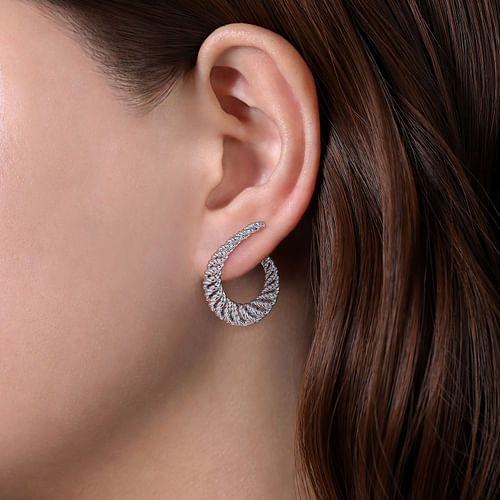 925 Sterling Silver Textured Swirl  Bypass Hoop Earrings