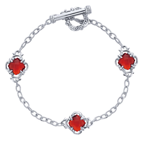 925 Sterling Silver Toggle Bracelet with Garnet Clover Stations