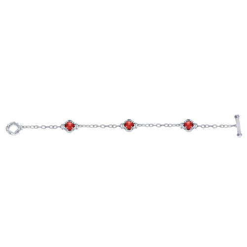 925 Sterling Silver Toggle Bracelet with Garnet Clover Stations