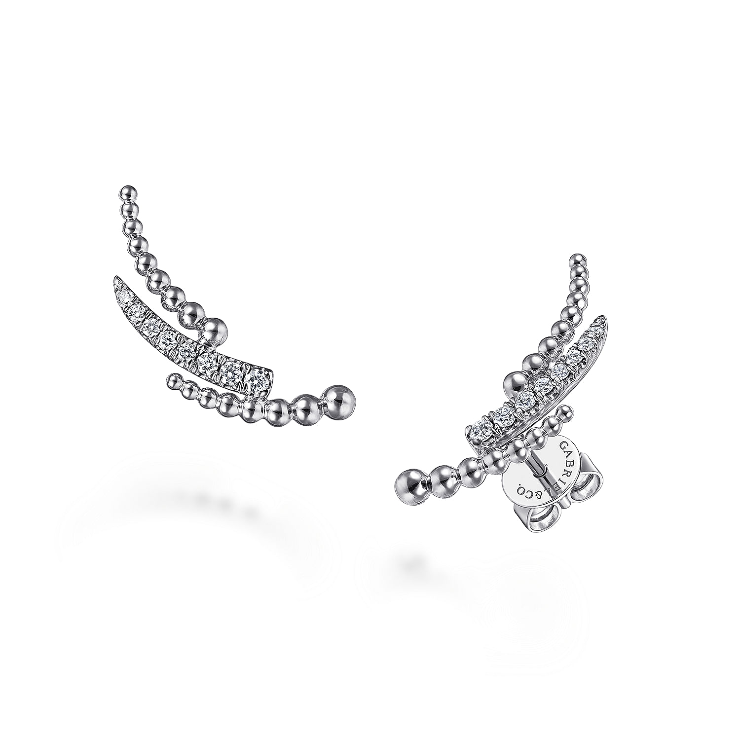 925 Sterling Silver Triple Split Curved Bar Bujukan White Sapphire Stud Earrings