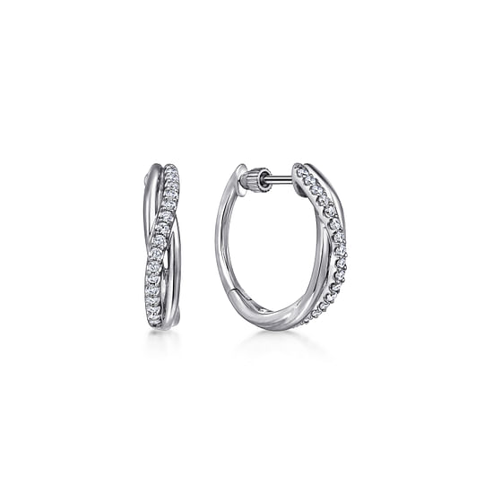 Gabriel - 925 Sterling Silver Twisted 15mm White Sapphire Huggie Earrings