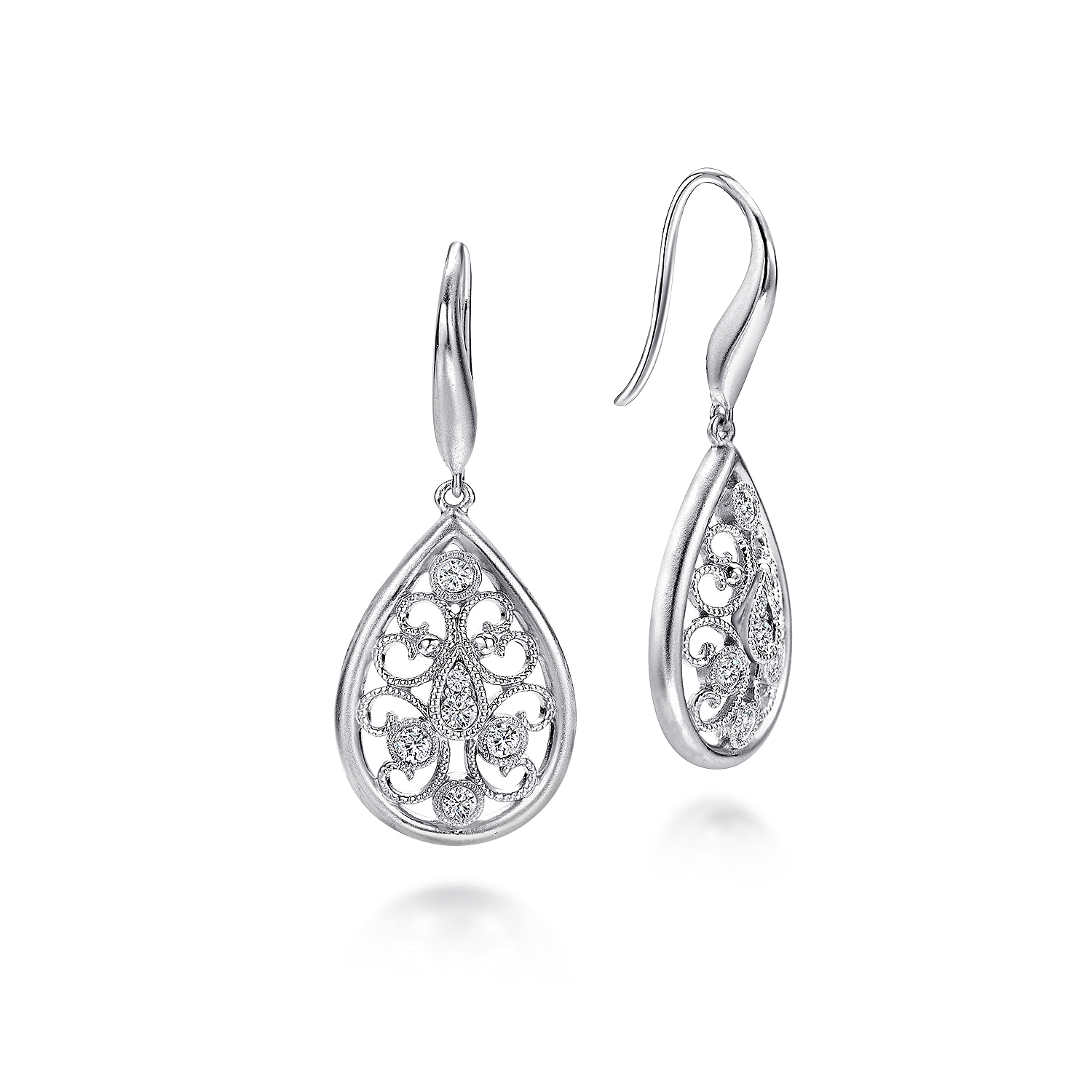 925 Sterling Silver Twisted Diamond Drop Earrings