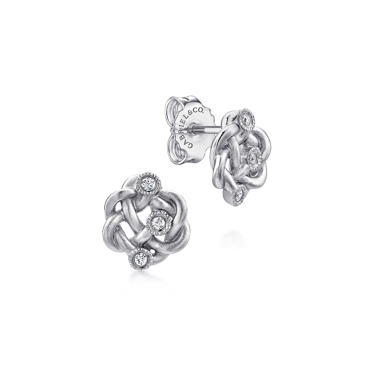 Gabriel - 925 Sterling Silver Twisted Knot Diamond Stud Earrings