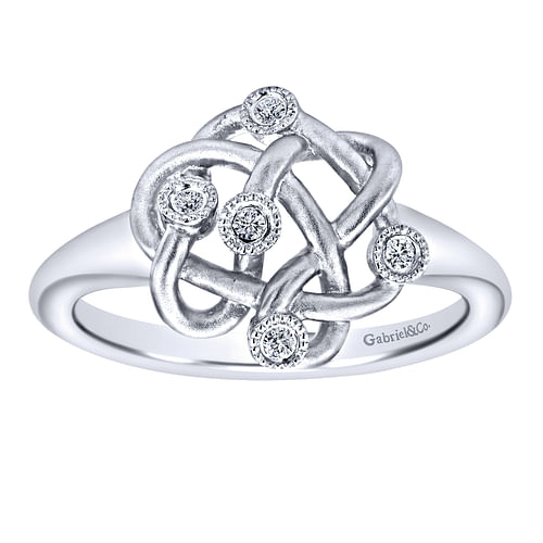 925 Sterling Silver Twisted Ring with Diamond Accents
