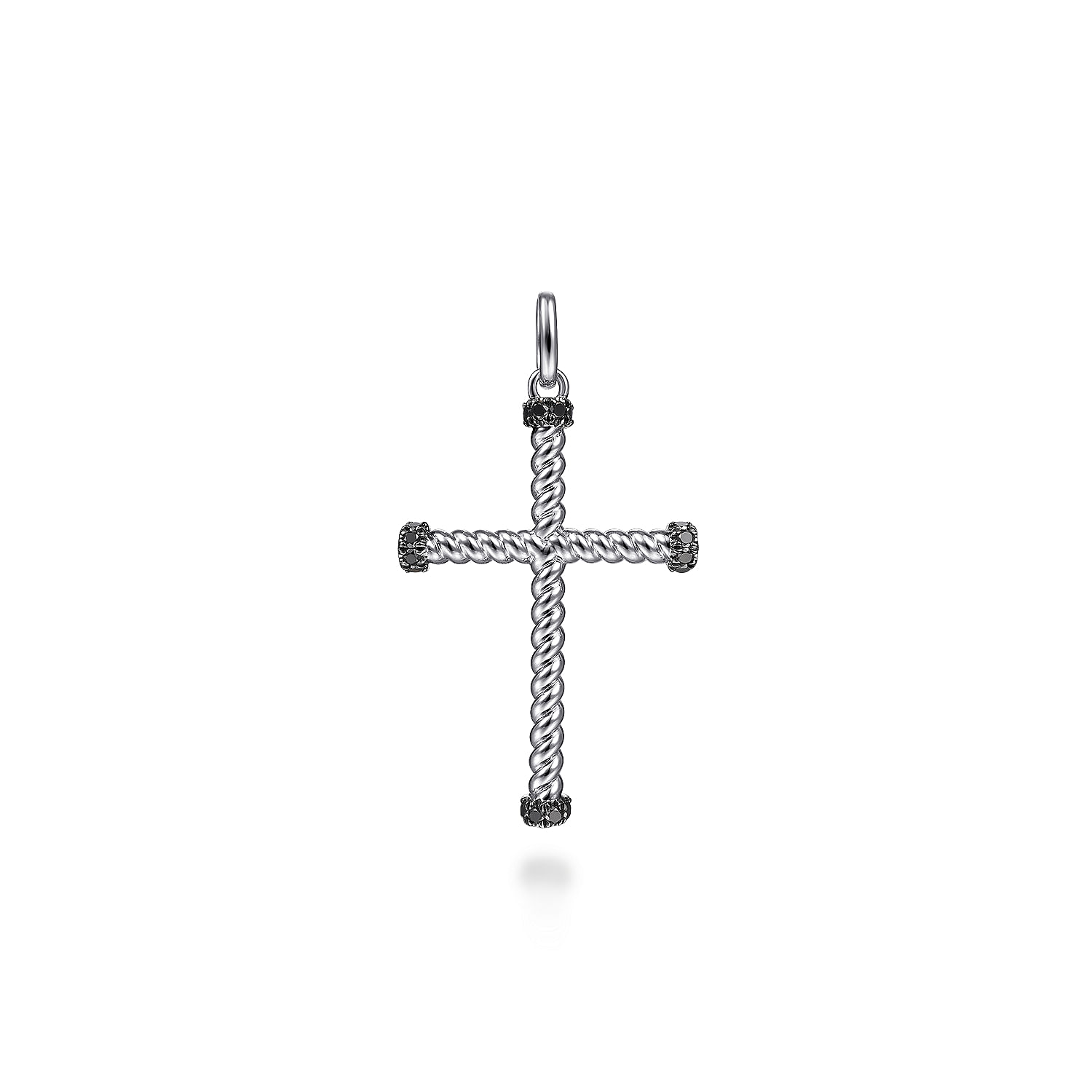 Gabriel - 925 Sterling Silver Twisted Rope Cross Pendant with Black Spinel