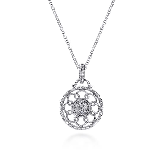 925 Sterling Silver Vintage Diamond Filigree Pendant Necklace 925 Sterling Silver Vintage Diamond Filigree Pendant Necklace