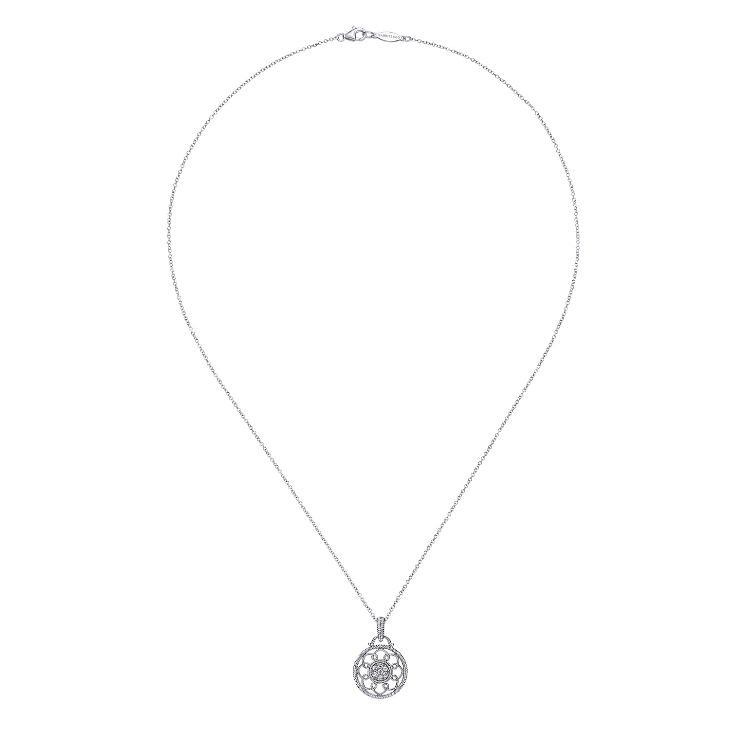 925 Sterling Silver Vintage Diamond Filigree Pendant Necklace