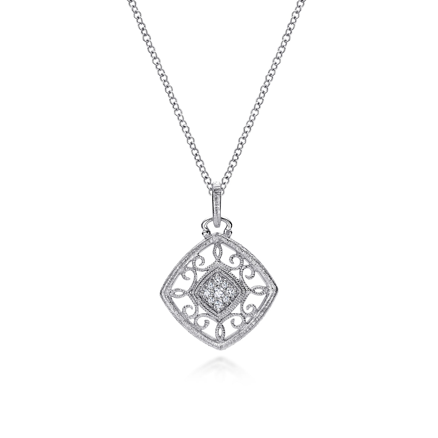 925 Sterling Silver Vintage Diamond Pendant Necklace