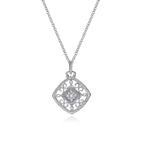 925 Sterling Silver Vintage Diamond Pendant Necklace