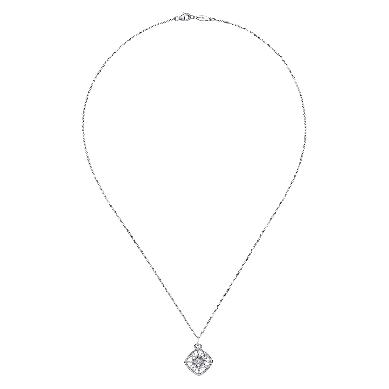925 Sterling Silver Vintage Diamond Pendant Necklace