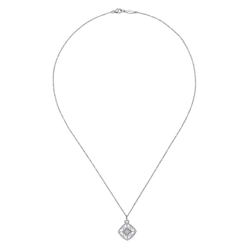 925 Sterling Silver Vintage Diamond Pendant Necklace