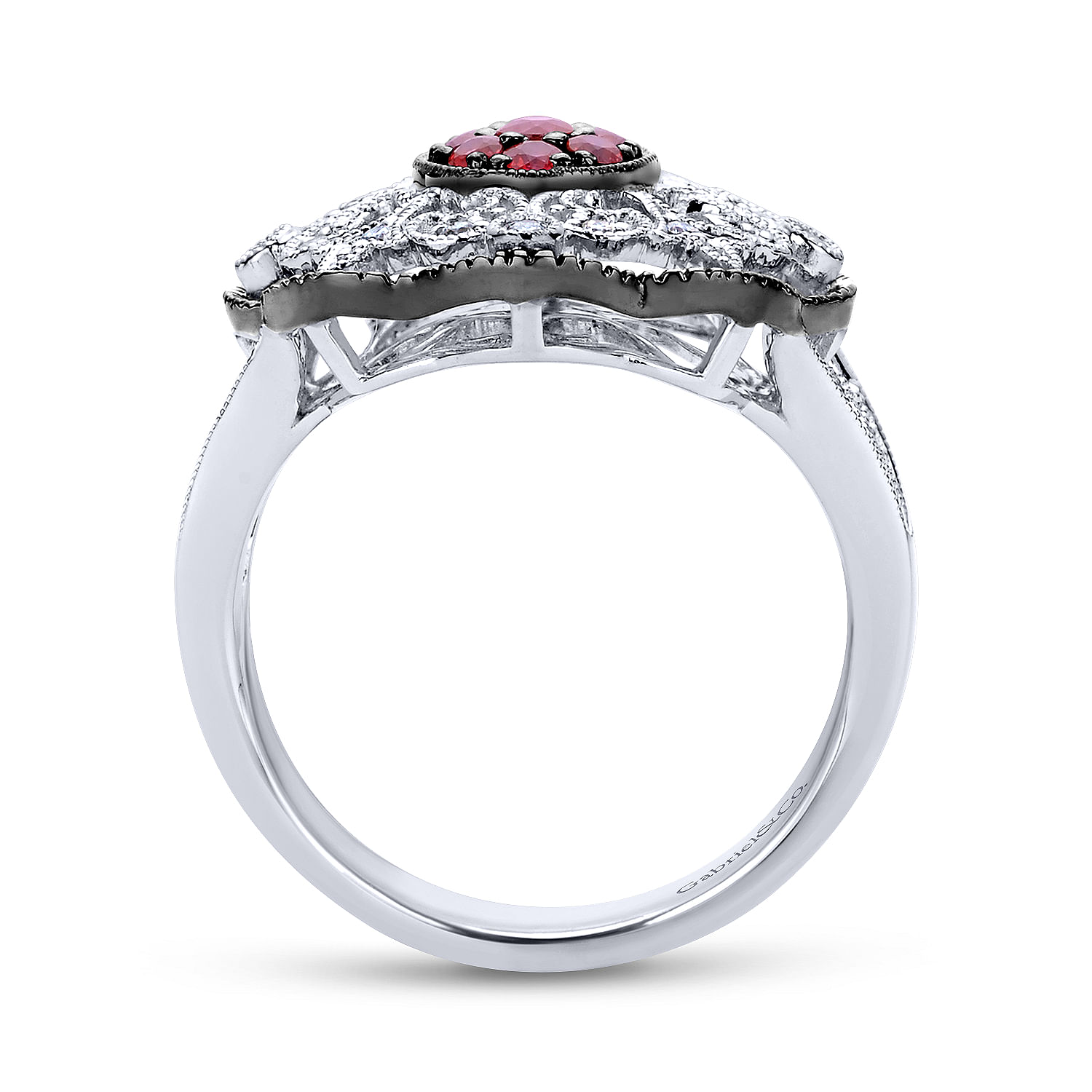925 Sterling Silver Vintage Inspired Ruby and White Sapphire Ring