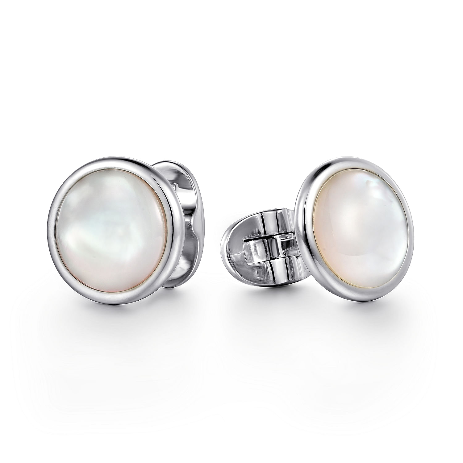 925 Sterling Silver White Mother of Pearl Round Cufflinks