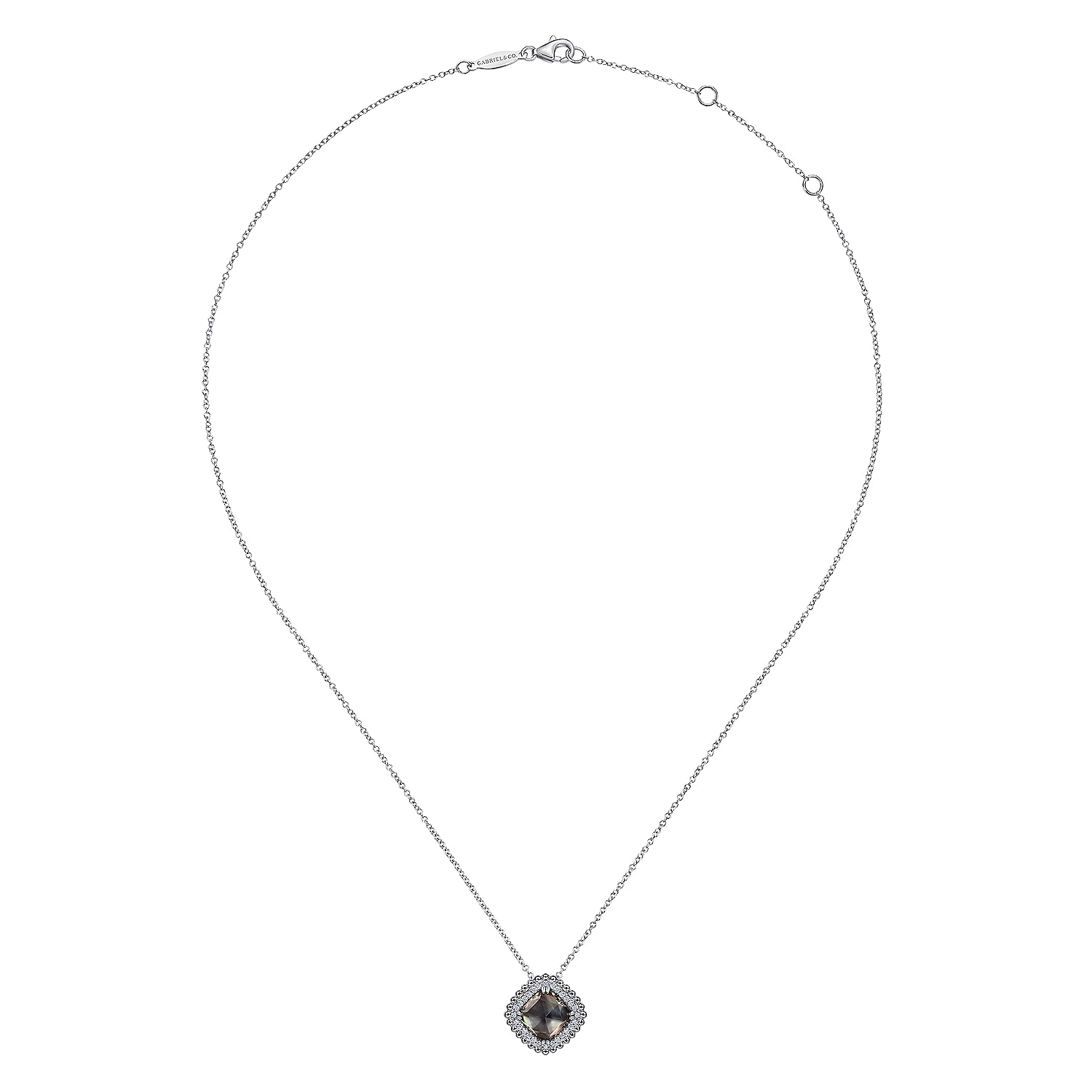 925 Sterling Silver White Sapphire And Rock Crystal And Black MOP Pendant Necklace