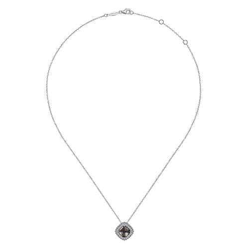 925 Sterling Silver White Sapphire And Rock Crystal And Black MOP Pendant Necklace