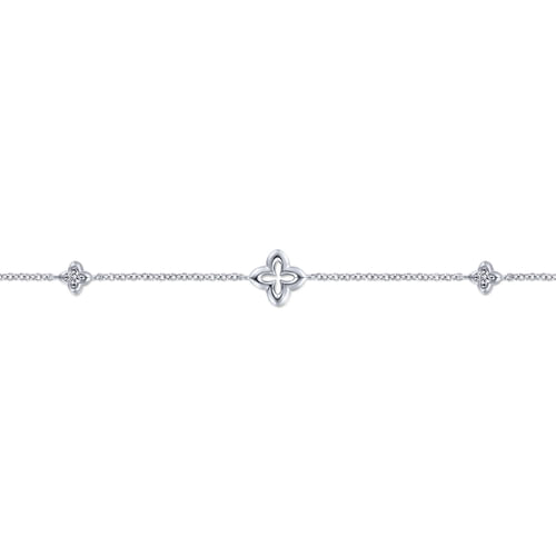 925 Sterling Silver White Sapphire Ankle Bracelet with Clover Stations