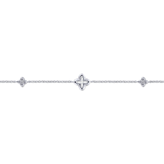 925 Sterling Silver White Sapphire Ankle Bracelet with Clover Stations angle 2