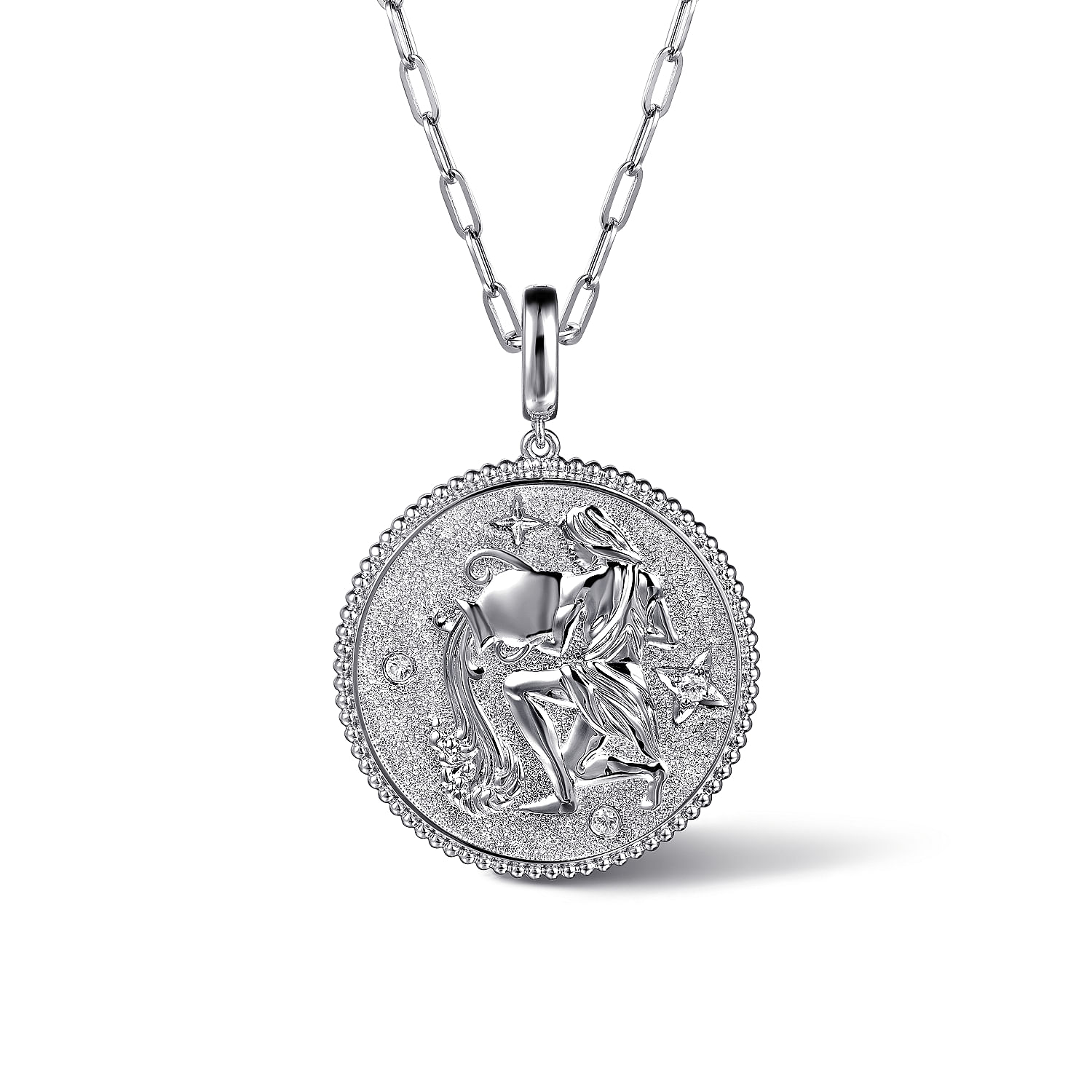 925 Sterling Silver White Sapphire Bujukan Aquarius Medallion Pendant