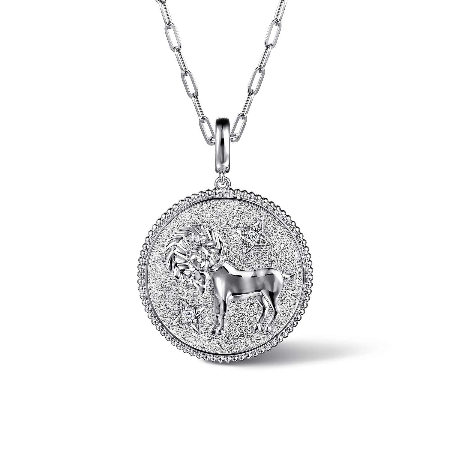 925 Sterling Silver White Sapphire Bujukan Aries Medallion Pendant