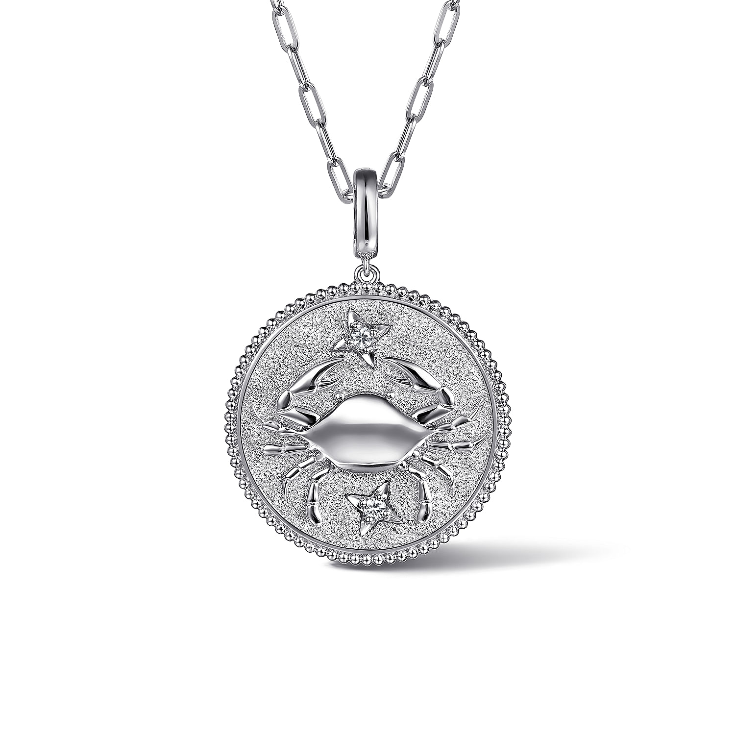 925 Sterling Silver White Sapphire Bujukan Cancer Medallion Pendant