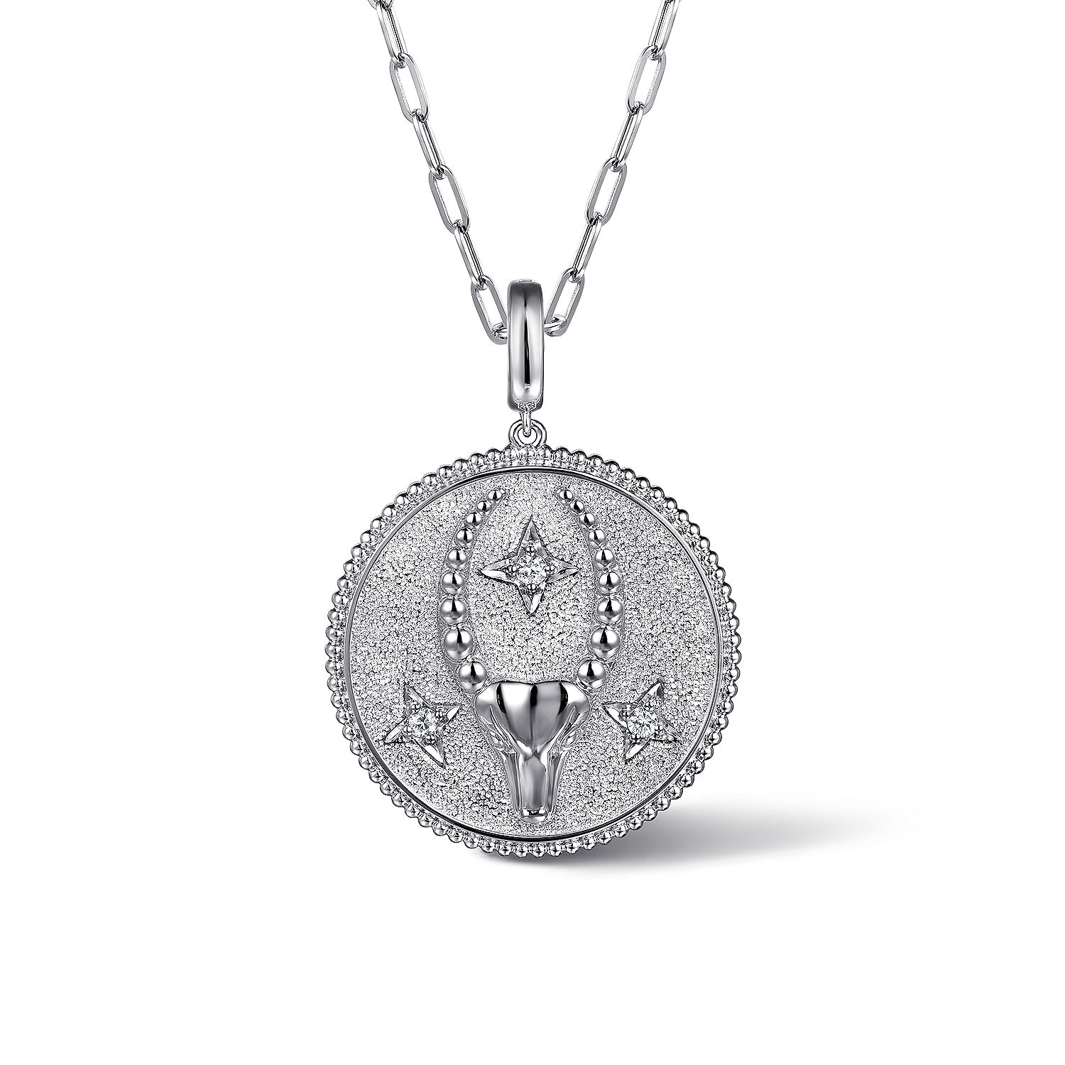 925 Sterling Silver White Sapphire Bujukan Capricorn Medallion Pendant