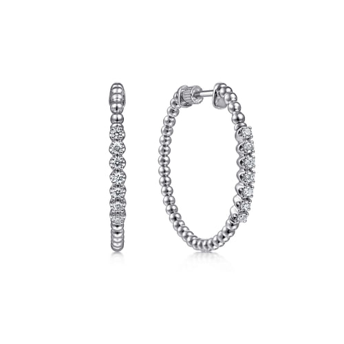 925 Sterling Silver White Sapphire Bujukan Classic Hoop Earrings
