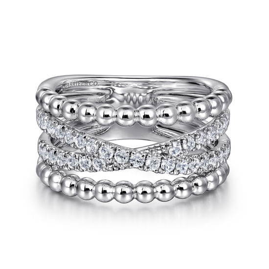 Gabriel - 925 Sterling Silver White Sapphire Bujukan Criss Cross Ladies Ring