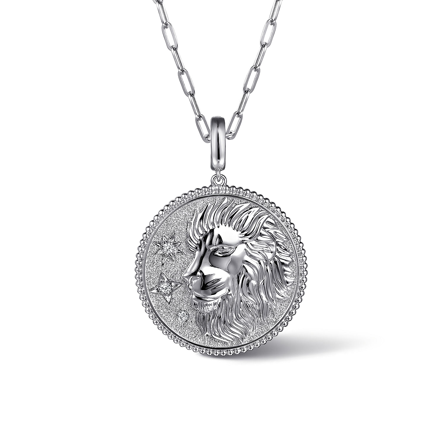 925 Sterling Silver White Sapphire Bujukan Leo Medallion Pendant