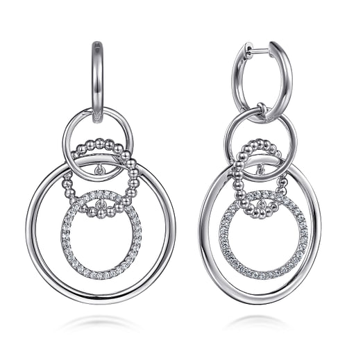 925 Sterling Silver White Sapphire Bujukan Link Huggie Drop Earrings