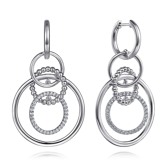 Gabriel - 925 Sterling Silver White Sapphire Bujukan Link Huggie Drop Earrings