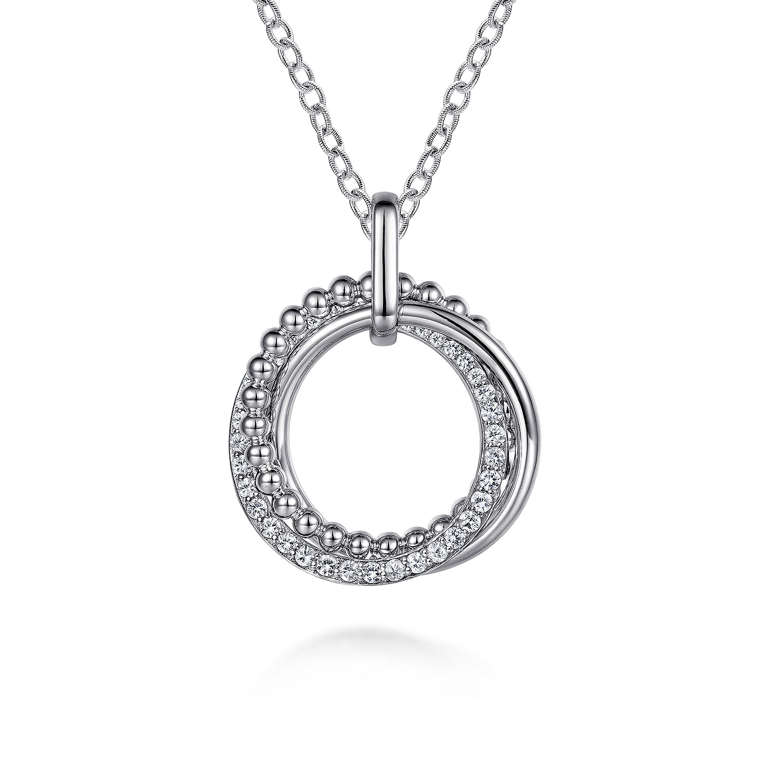 925 Sterling Silver White Sapphire Bujukan Link Pendant Necklace