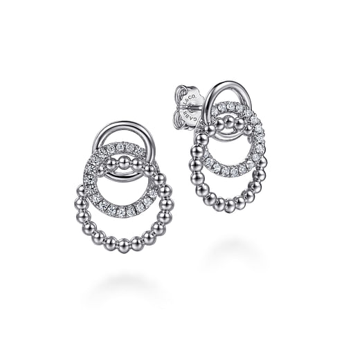 925 Sterling Silver White Sapphire Bujukan Link Stud Earrings