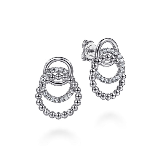 Gabriel - 925 Sterling Silver White Sapphire Bujukan Link Stud Earrings