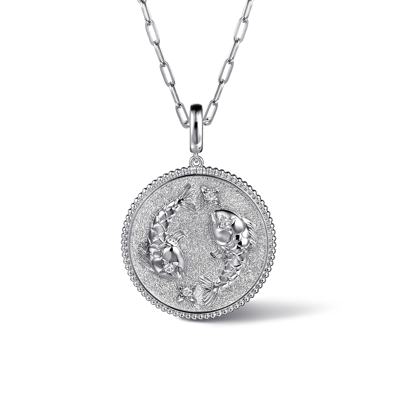 925 Sterling Silver White Sapphire Bujukan Pisces Medallion Pendant