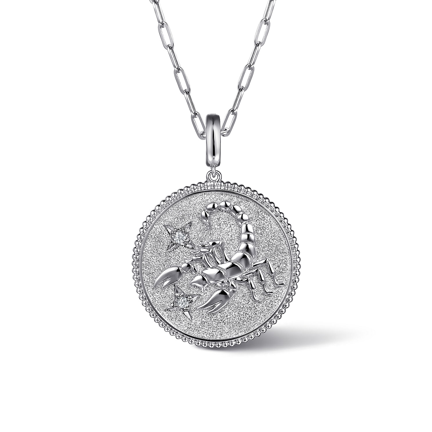 925 Sterling Silver White Sapphire Bujukan Scorpio Medallion Pendant