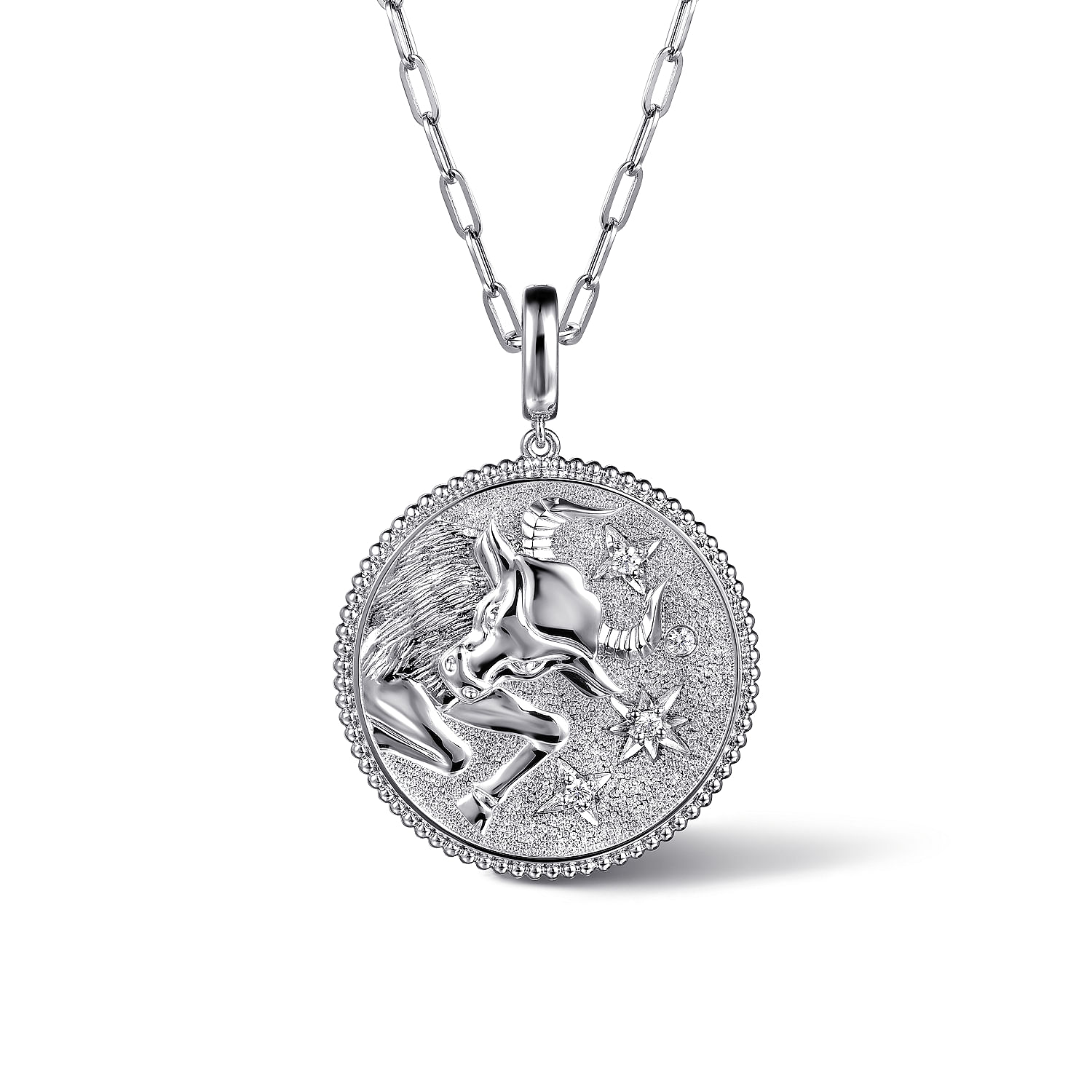 925 Sterling Silver White Sapphire Bujukan Taurus Medallion Pendant