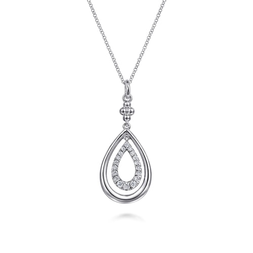 925 Sterling Silver White Sapphire Bujukan Teardrop Pendant Necklace
