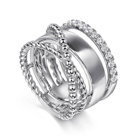 925 Sterling Silver White Sapphire Bujukan Twisted Ladies Ring  angle 3