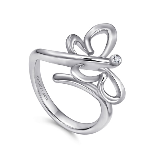 925 Sterling Silver White Sapphire Butterfly Ring
