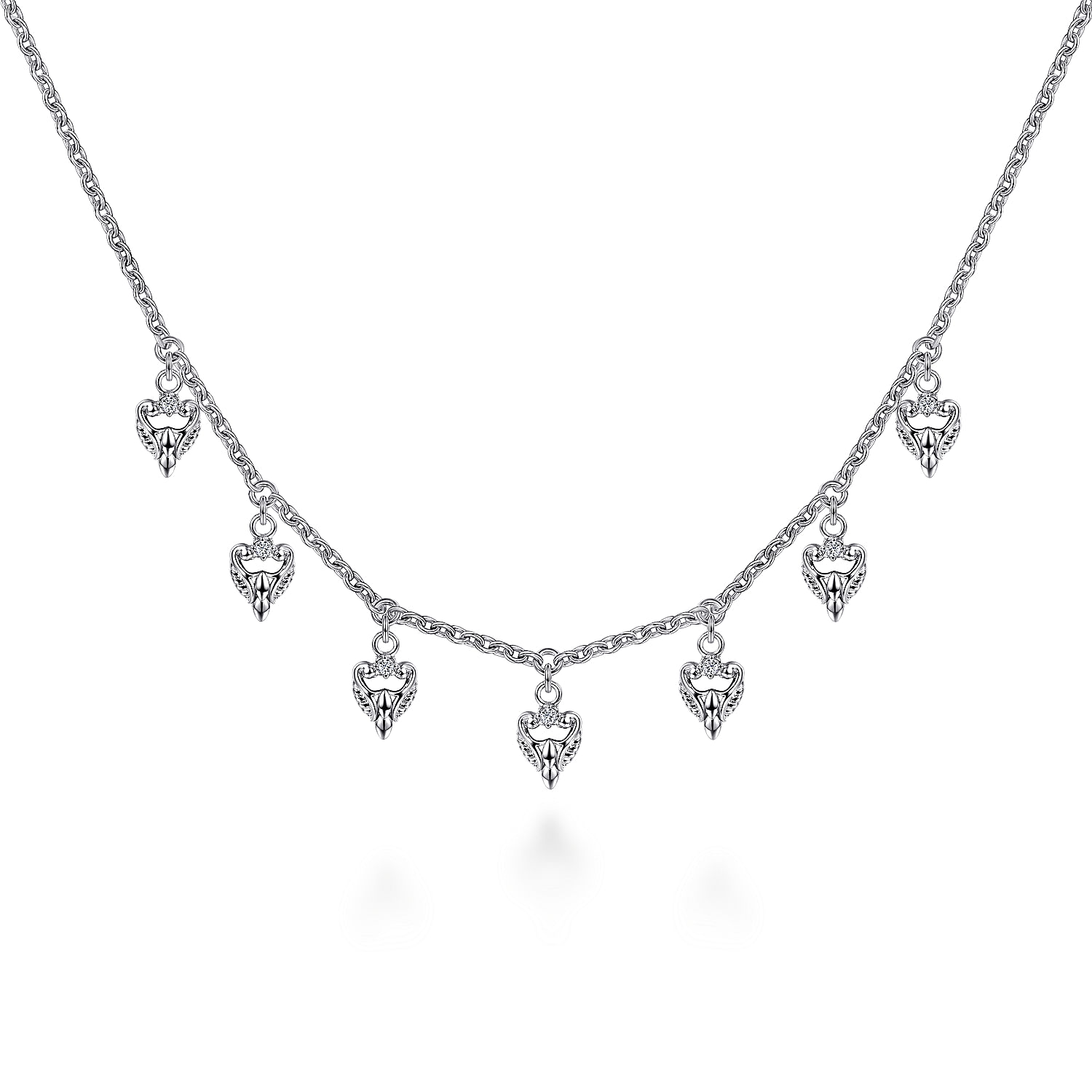 925 Sterling Silver White Sapphire Casted Drops Necklace