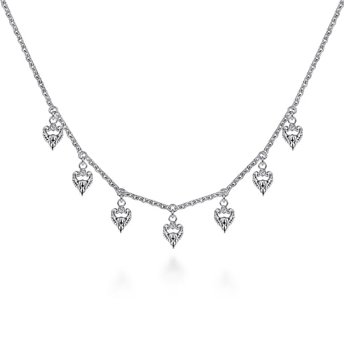 925 Sterling Silver White Sapphire Casted Drops Necklace