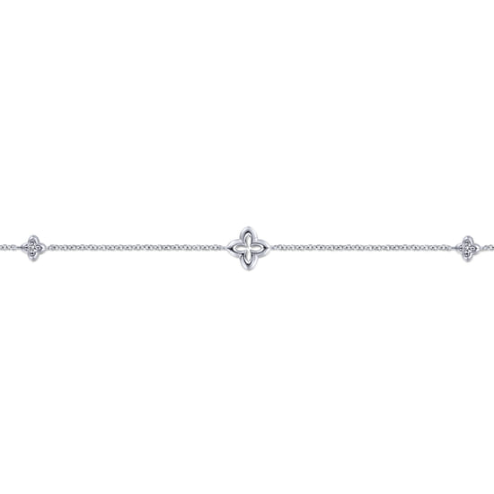 925 Sterling Silver White Sapphire Clover Station Bracelet angle 2