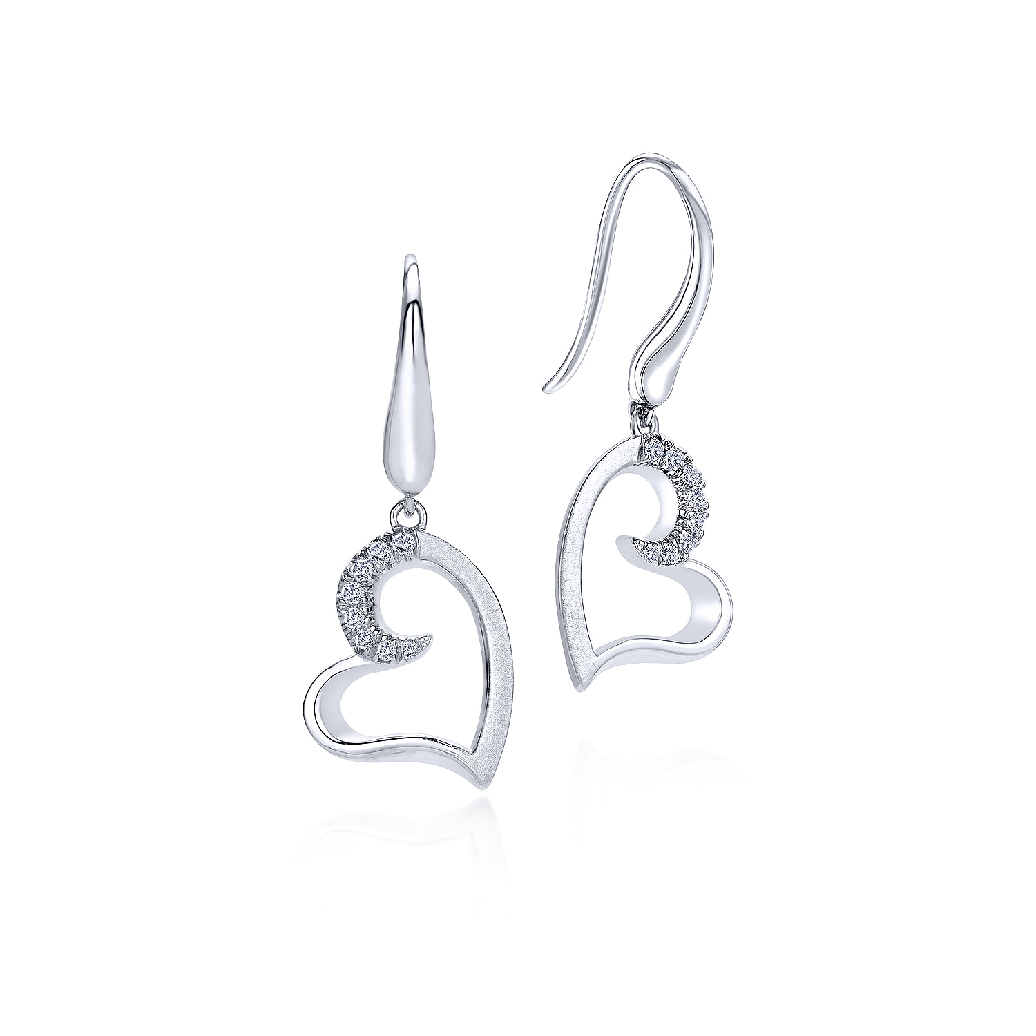 925 Sterling Silver White Sapphire Curving Open Heart Drop Earrings