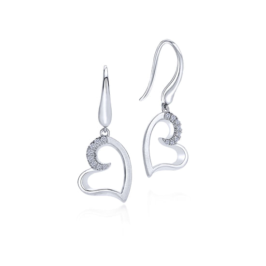 Gabriel - 925 Sterling Silver White Sapphire Curving Open Heart Drop Earrings